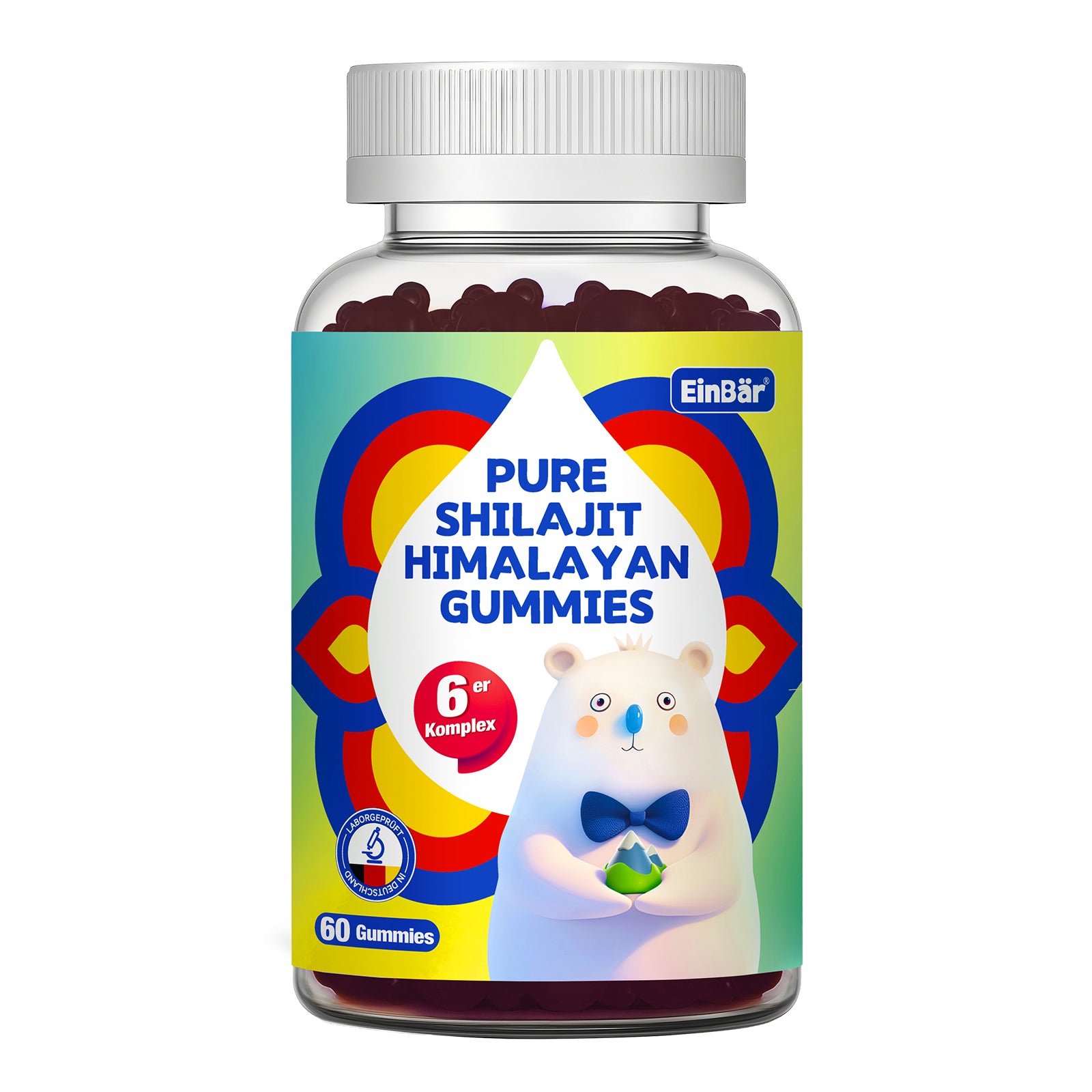 EinBär Pure Shilajit Himalaya Gummibärchen, 3000 mg Shilajit, Ashwagandha, Rosenwurz Coenzym Q10, Grüntee & Taurin für dein Wohlbefinden & aktives Leben |, Glutenfrei, Glutenfrei, Laktosefrei