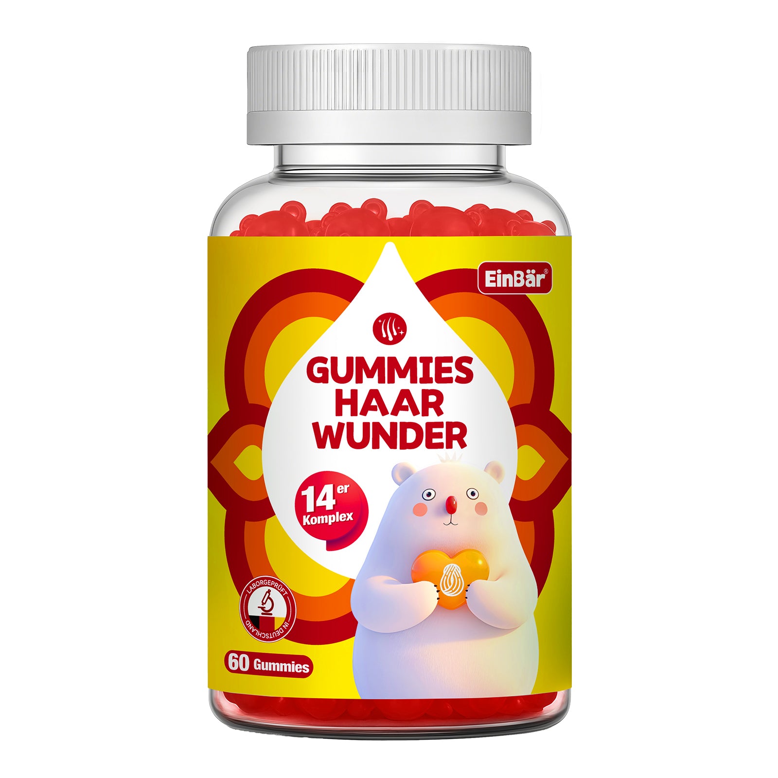 EinBär Haar Wunder Gummies Biotin 10000 µg, Zink, Selen, Vitamin A, C & E 14er Nährstoffkomplex für die Erhaltung normaler Haare Haut & Nägel | Vegan, Glutenfrei, Laktosefrei