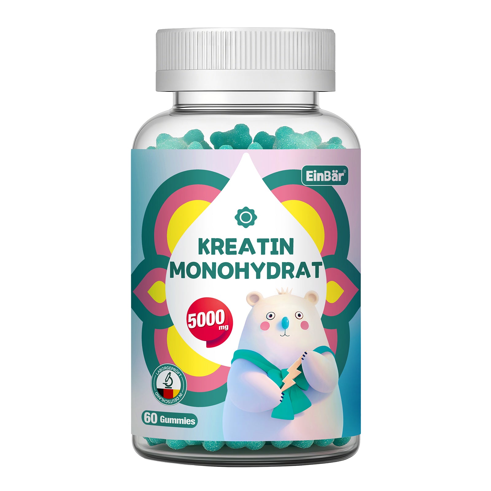 EinBär Creatin Monohydrat Gummies – 5000 mg pro Portion | Mit Taurin & Piperin für optimale Aufnahme | Vegan, Glutenfrei, Laktosefrei | 60 Gummies für Muskelaufbau & Krafttraining