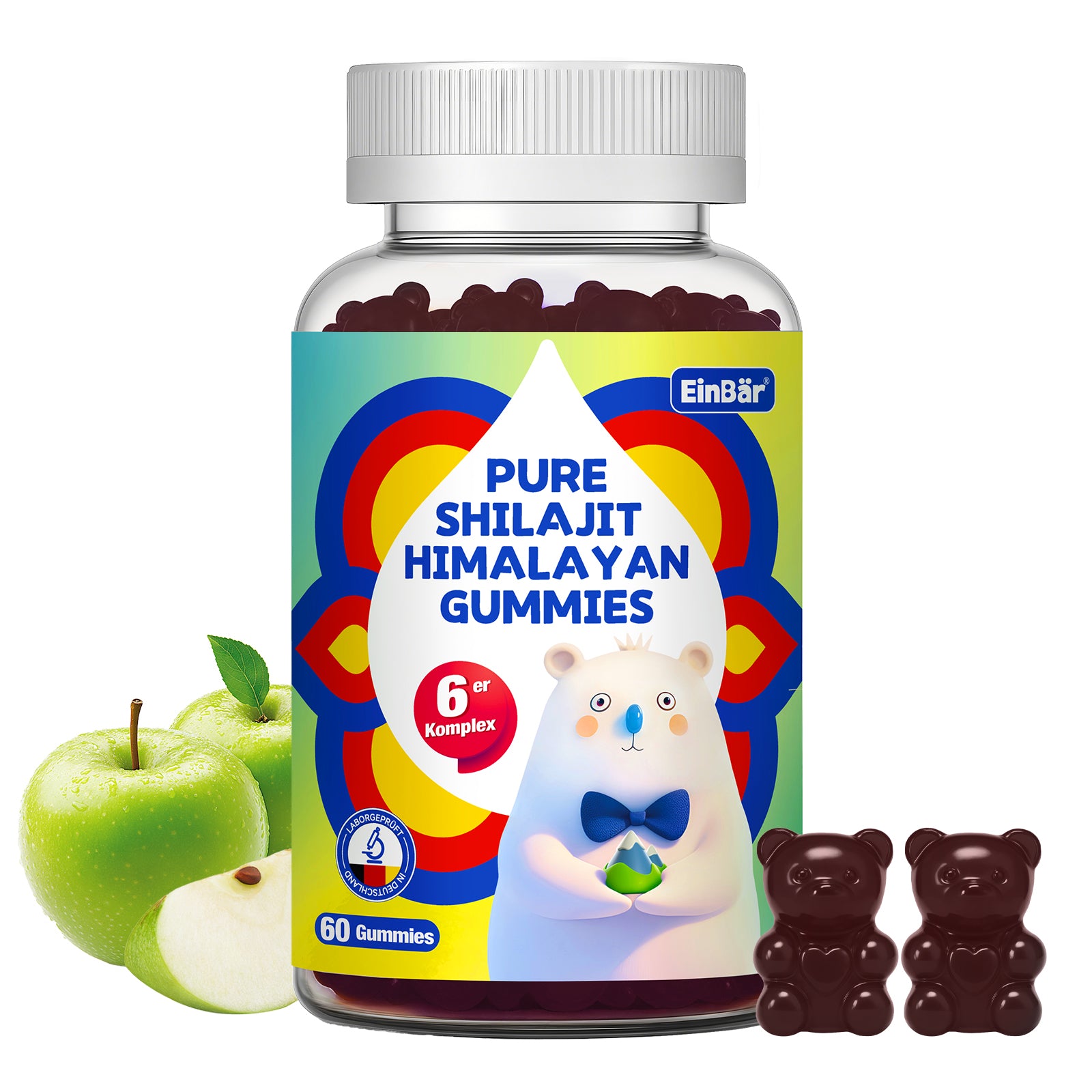 EinBär Pure Shilajit Himalaya Gummibärchen, 3000 mg Shilajit, Ashwagandha, Rosenwurz Coenzym Q10, Grüntee & Taurin für dein Wohlbefinden & aktives Leben |, Glutenfrei, Glutenfrei, Laktosefrei