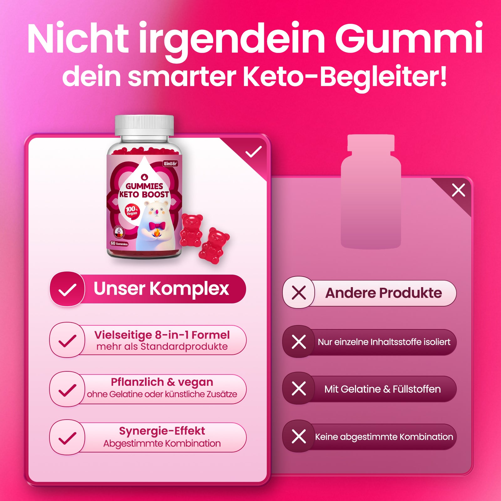 Keto boost Gummies mit 1000 mg Apfelessig & 500 mg MCT-Öl Pulver Mit Calcium Grünem Kaffee, Magnesium für Keto-Diät normalen Energiestoffwechsel ohne Zucker