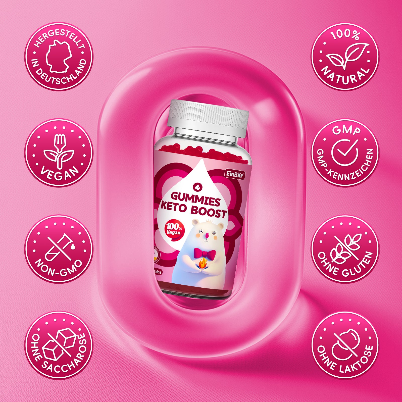 Keto boost Gummies mit 1000 mg Apfelessig & 500 mg MCT-Öl Pulver Mit Calcium Grünem Kaffee, Magnesium für Keto-Diät normalen Energiestoffwechsel ohne Zucker
