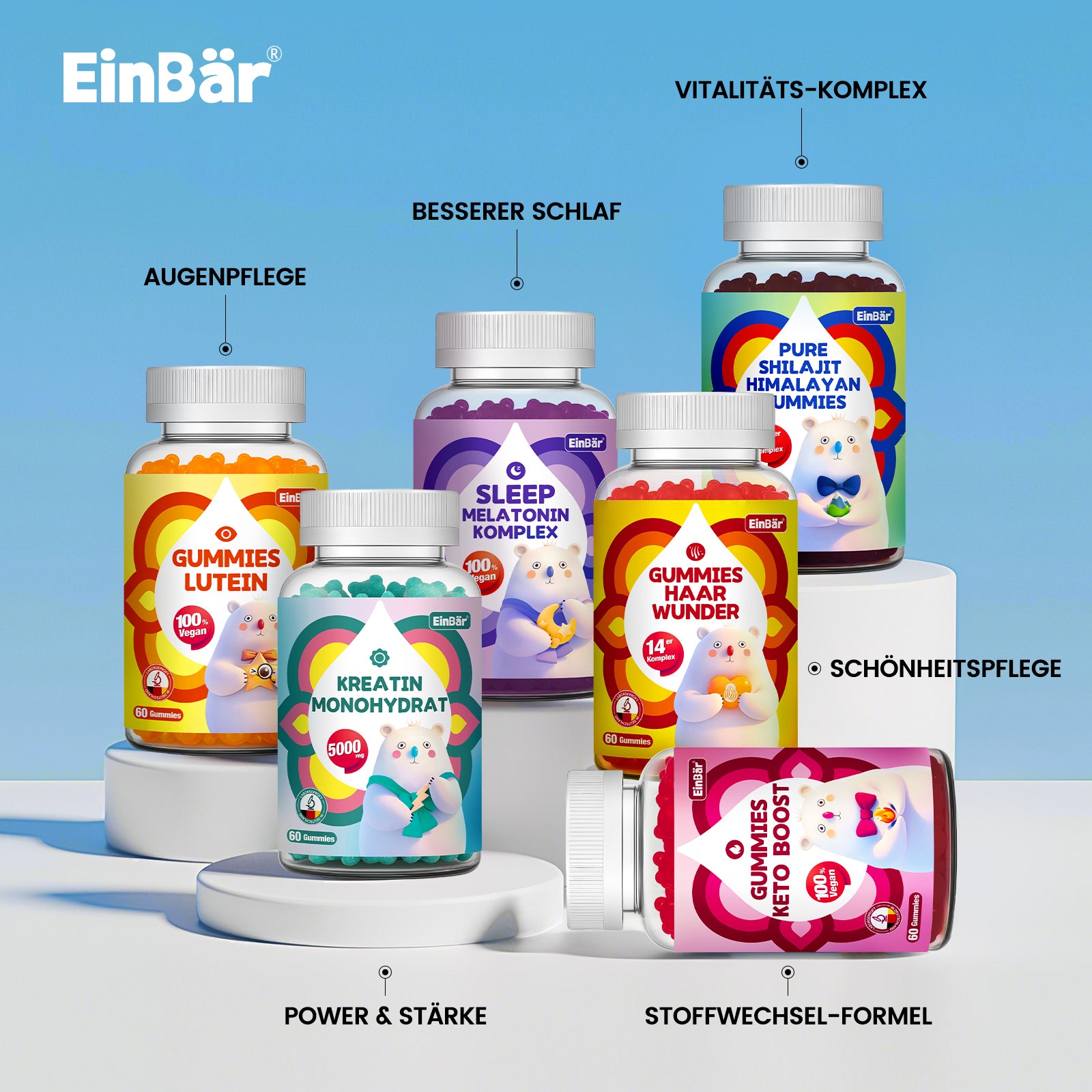 EinBär Pure Shilajit Himalaya Gummibärchen, 3000 mg Shilajit, Ashwagandha, Rosenwurz Coenzym Q10, Grüntee & Taurin für dein Wohlbefinden & aktives Leben |, Glutenfrei, Glutenfrei, Laktosefrei
