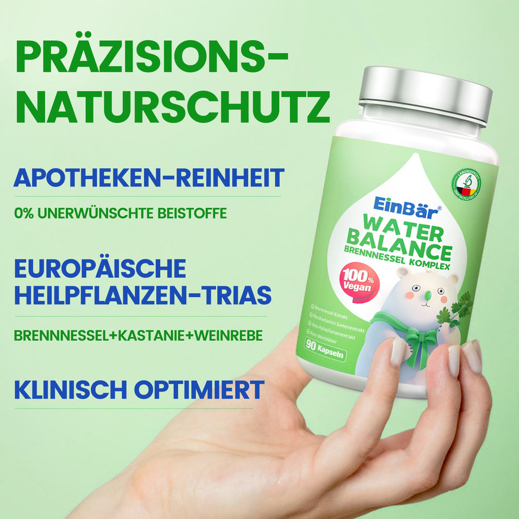 EinBär Water Balance Brennnessel Komplex mit Rosskastanie, Gotu Kola & Magnesium – 90 Kapseln